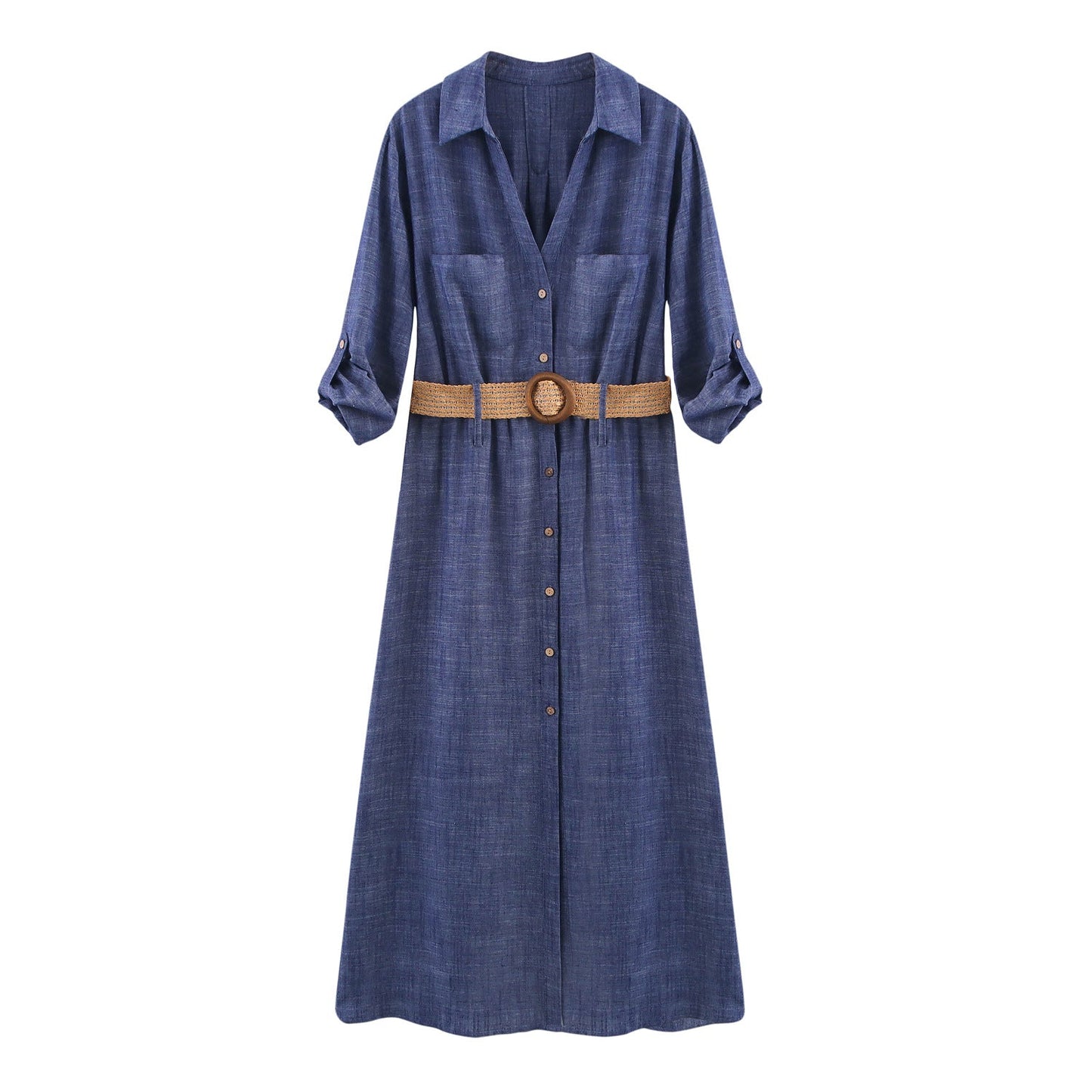 Robe midi décontractée boutonnée avec ceinture pour femme berg-feldt