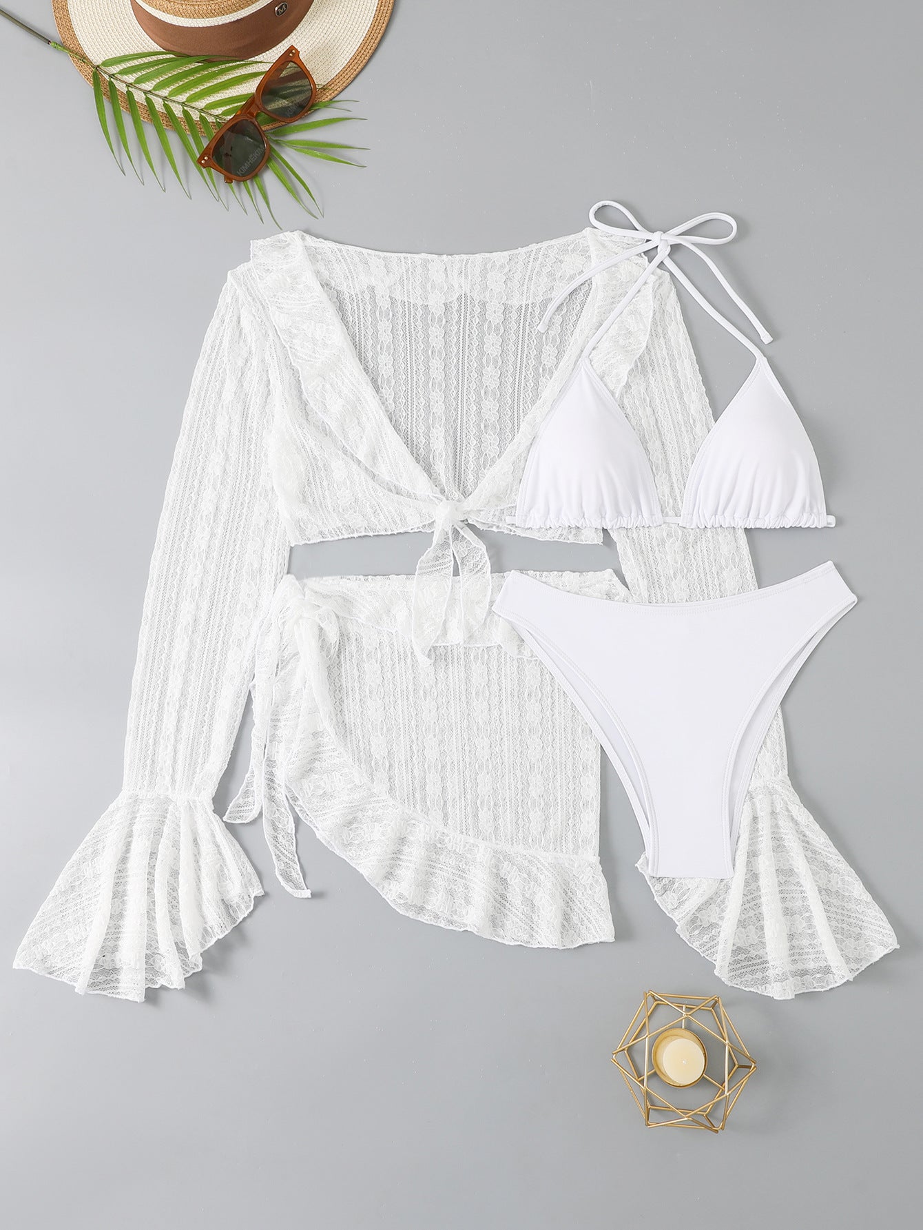 Haut de maillot de bain style bikini Berg-Feldt pour femme avec de la dentelle et jambes hautes