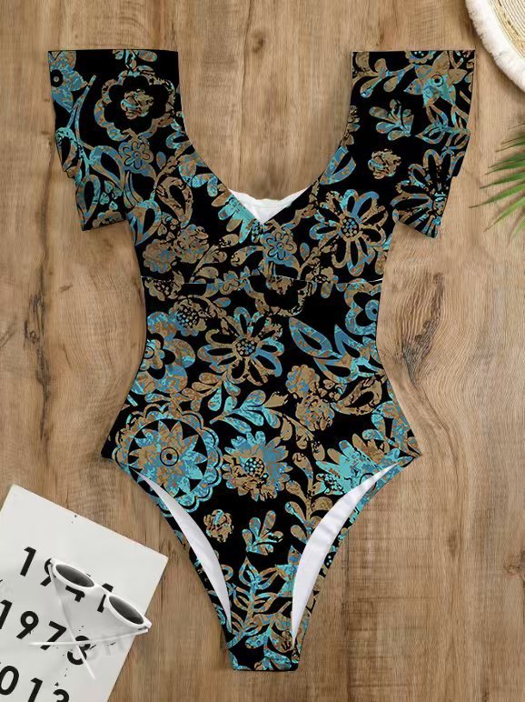 Maillot de bain une pièce femme Berg-Feldt à imprimé floral et décolleté plongeant