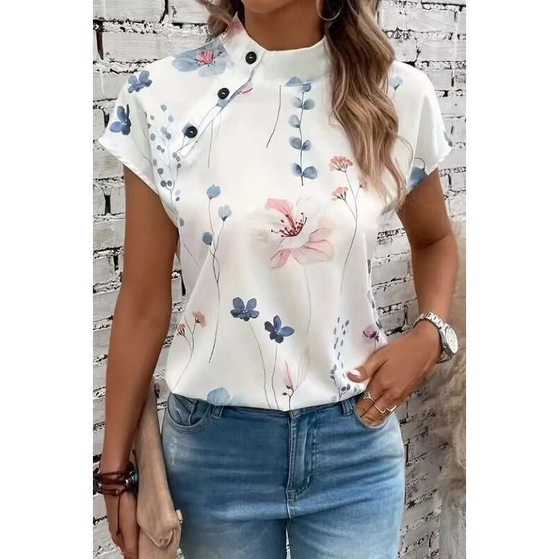 Chemisier femme à imprimé floral et patte de boutonnage