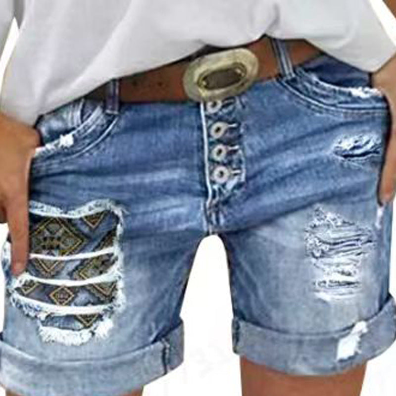 Shorts en jean pour femme, avec franges décontractées et applications tendance Berg-Feldt