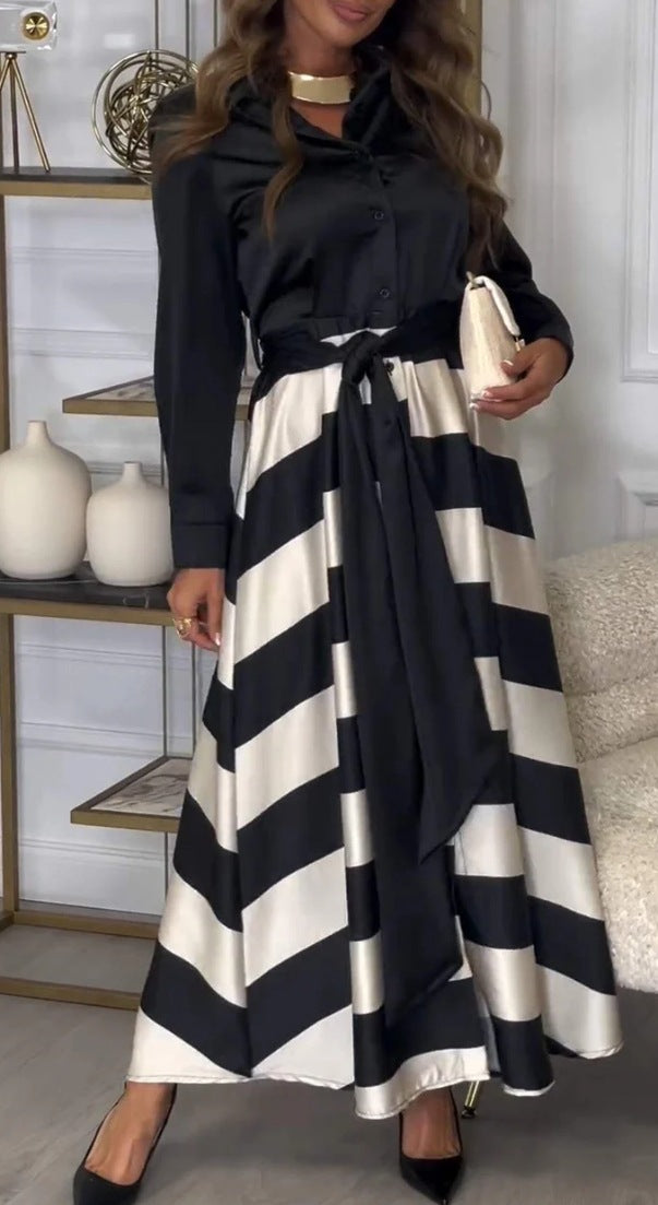 Chemisier élégant pour femme avec de larges rayures et une ceinture de berg-feldt