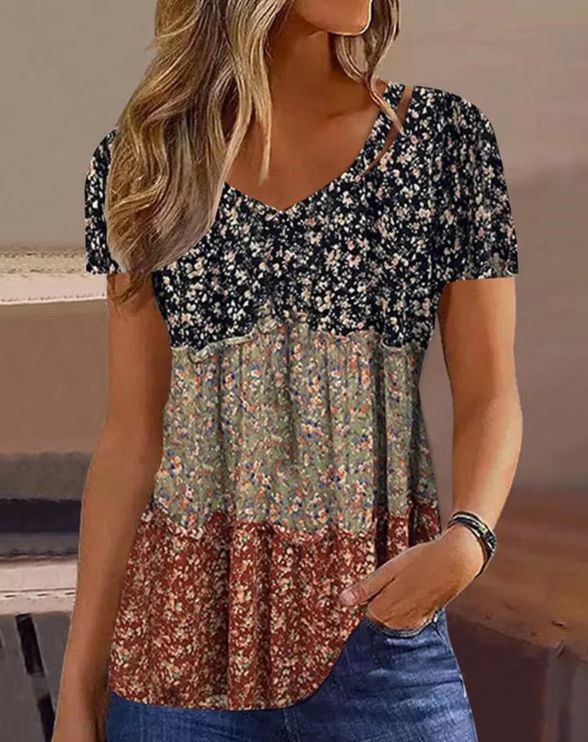 Chemisier pour femme berg-feldt à col en V avec patchwork floral