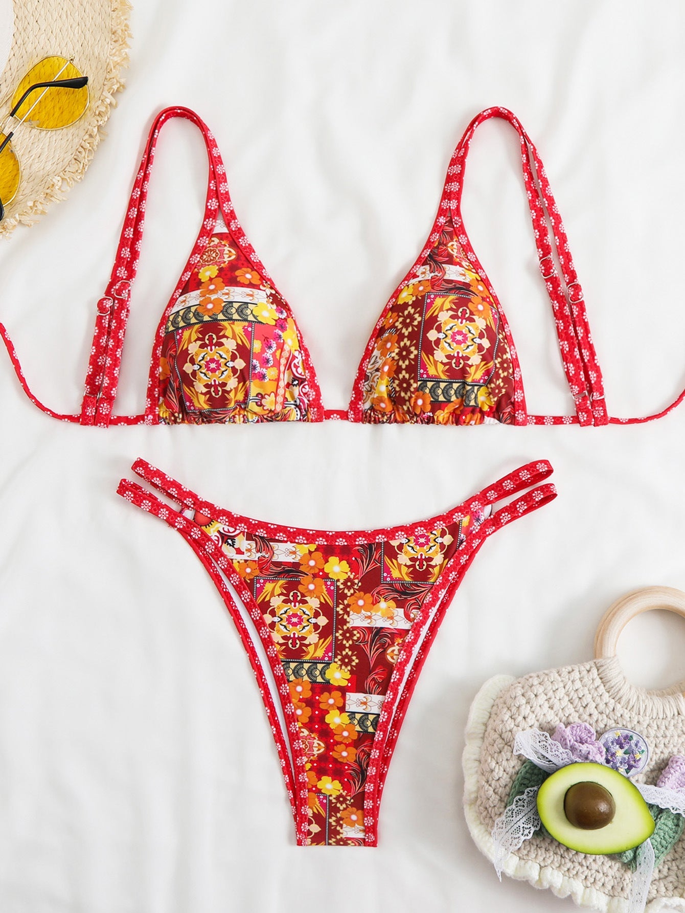 Ensemble bikini triangle Berg-feldt pour femme avec motif floral vif