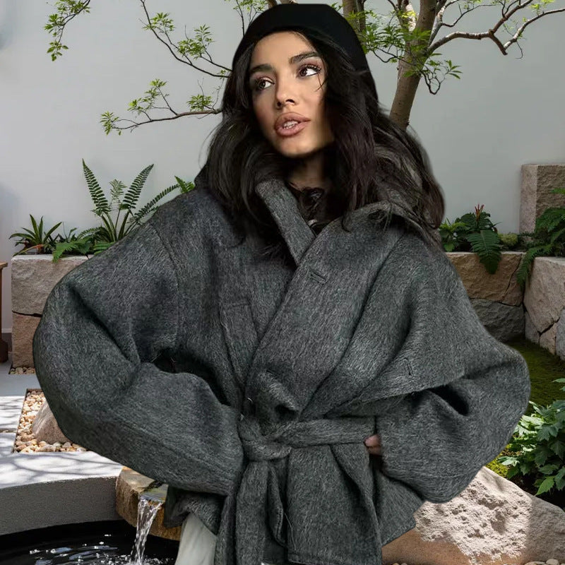 Damen Oversized Wollmantel mit Gürtel Berg-Feldt