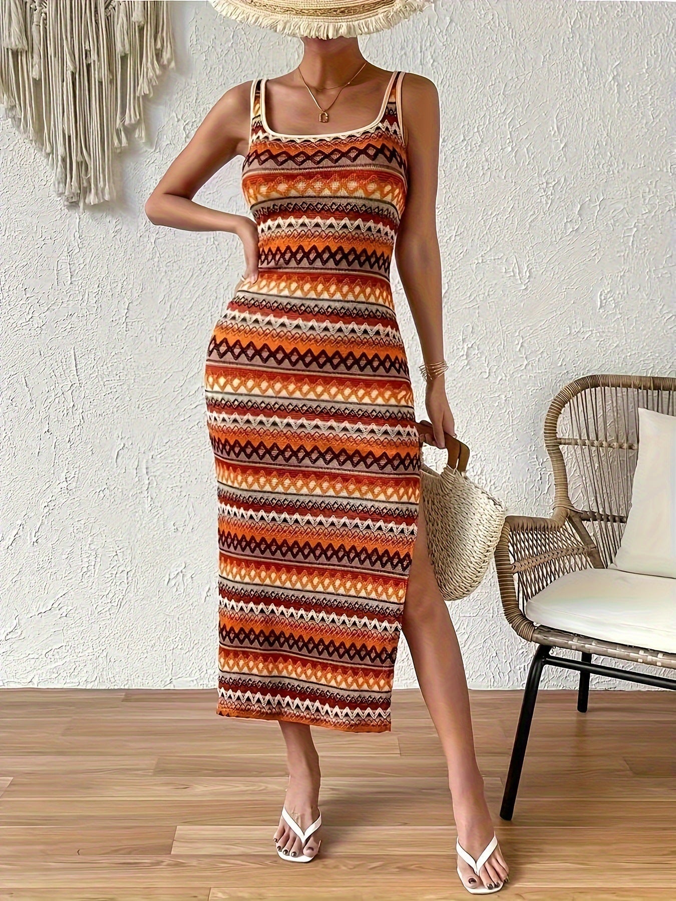Tribal-inspiriertes Maxikleid für Damen mit Seitenschlitz von berg-feldt