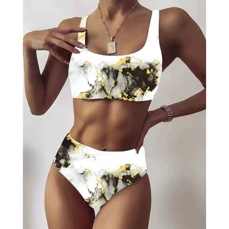 Ensemble de bikini taille haute à imprimé marbré pour femme berg-feldt
