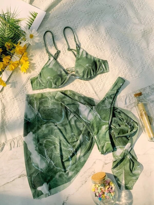 Maillot de bain deux pièces pour femme Berg-Feldt à motif floral avec paréo assorti