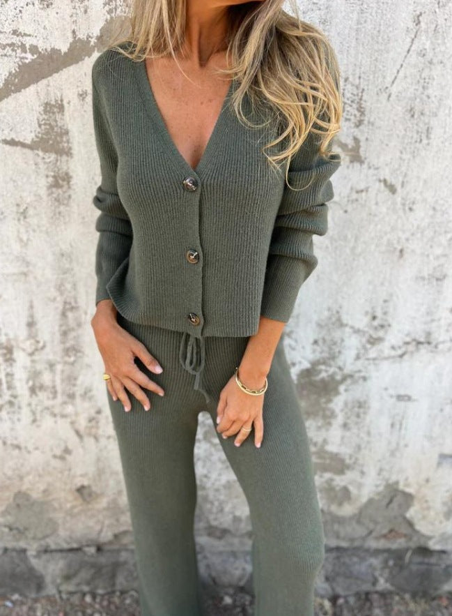 Gemütliches geripptes Cardigan- und Hosenset für Damen von berg-feldt
