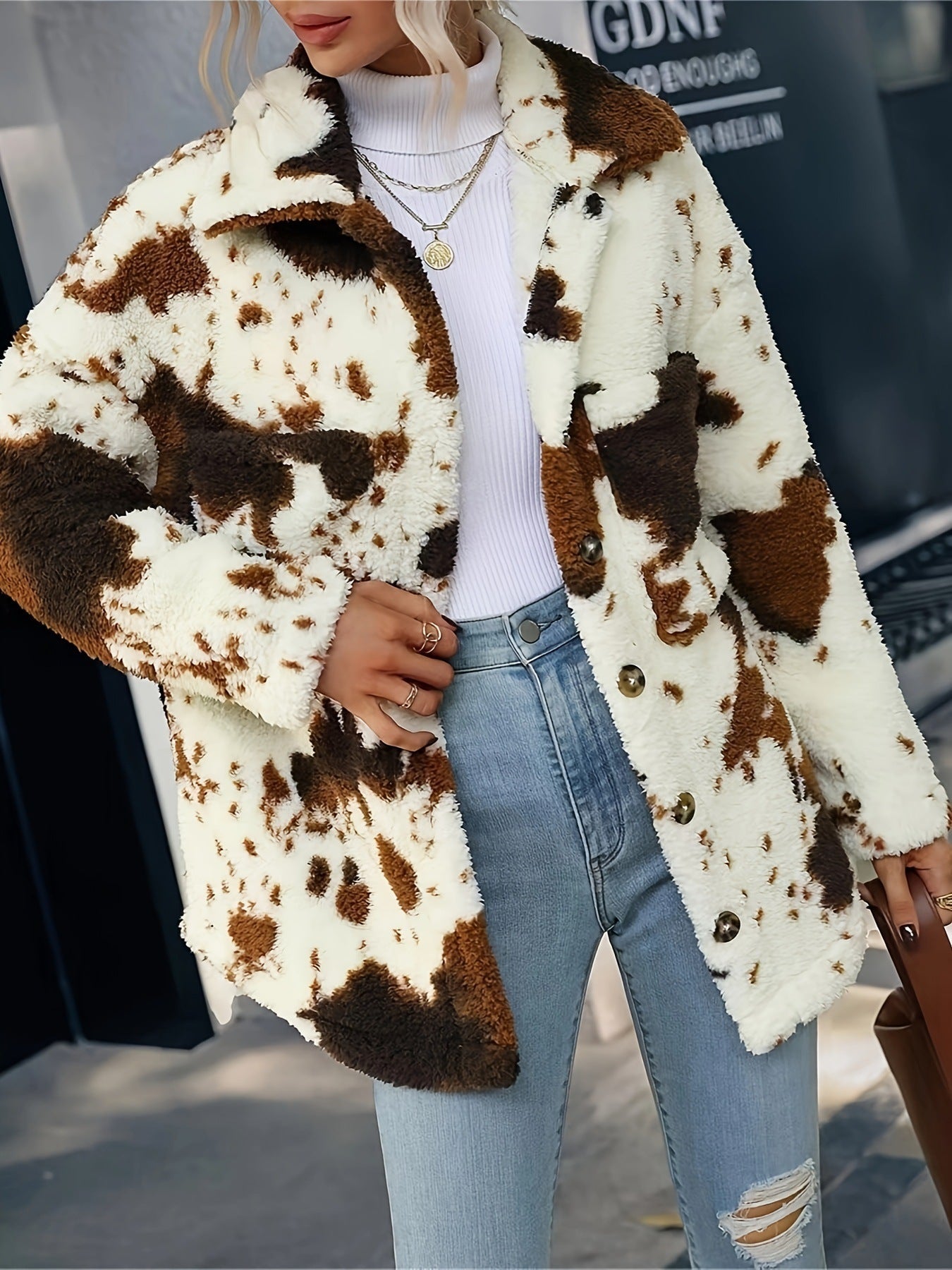 Berg-Feldt Blouson polaire douillet pour femme avec imprimé animalier tendance
