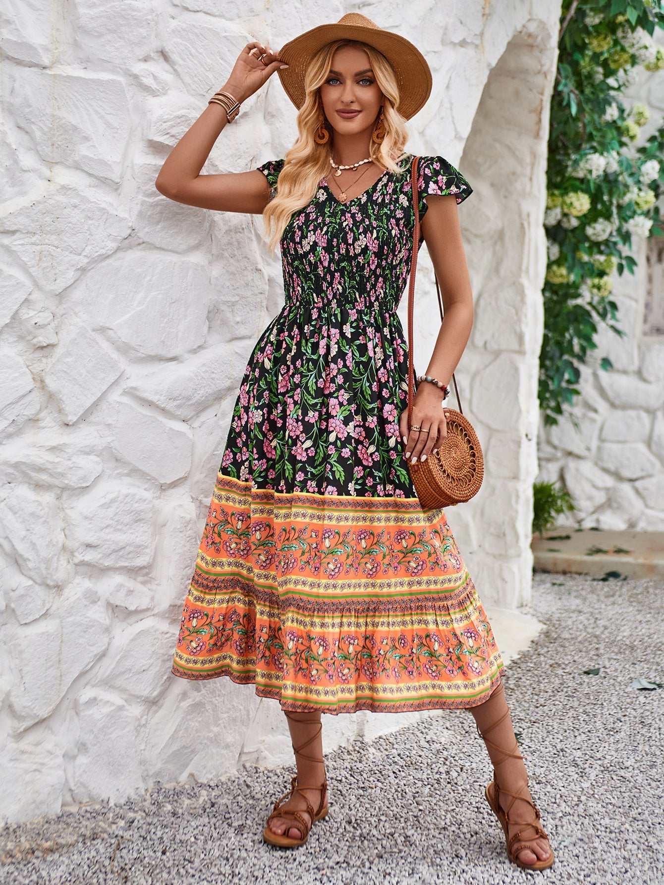 Robe midi bohème patchwork à jupe fluide de berg-feldt