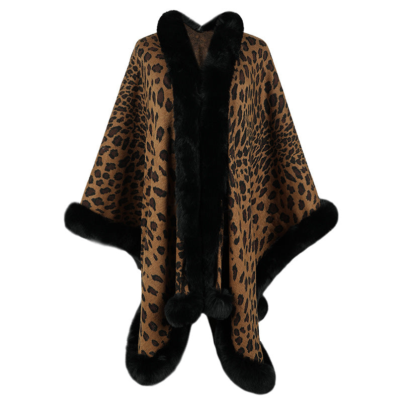 Poncho douillet pour femme avec luxueuse bordure en fausse fourrure et motif léopard Berg-Feldt