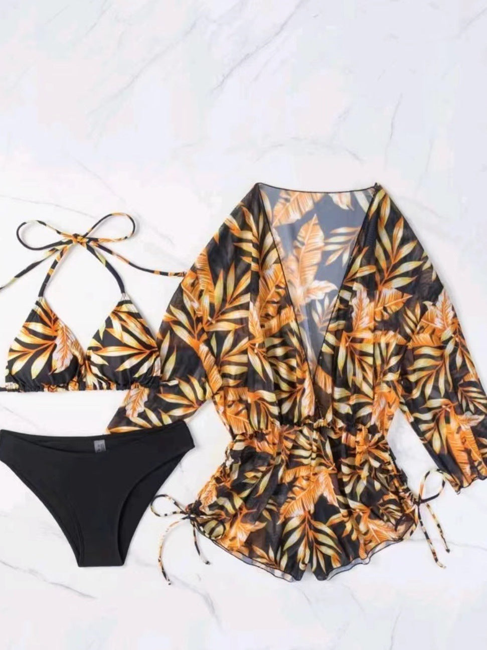 Haut de bikini et bas de maillot de bain taille haute Berg-Feldt pour femme avec kimono floral