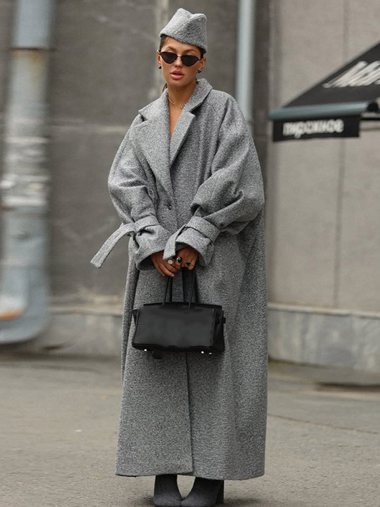 Damen Oversized Wollmantel mit gestreiftem Design und Gürtel Berg-Feldt