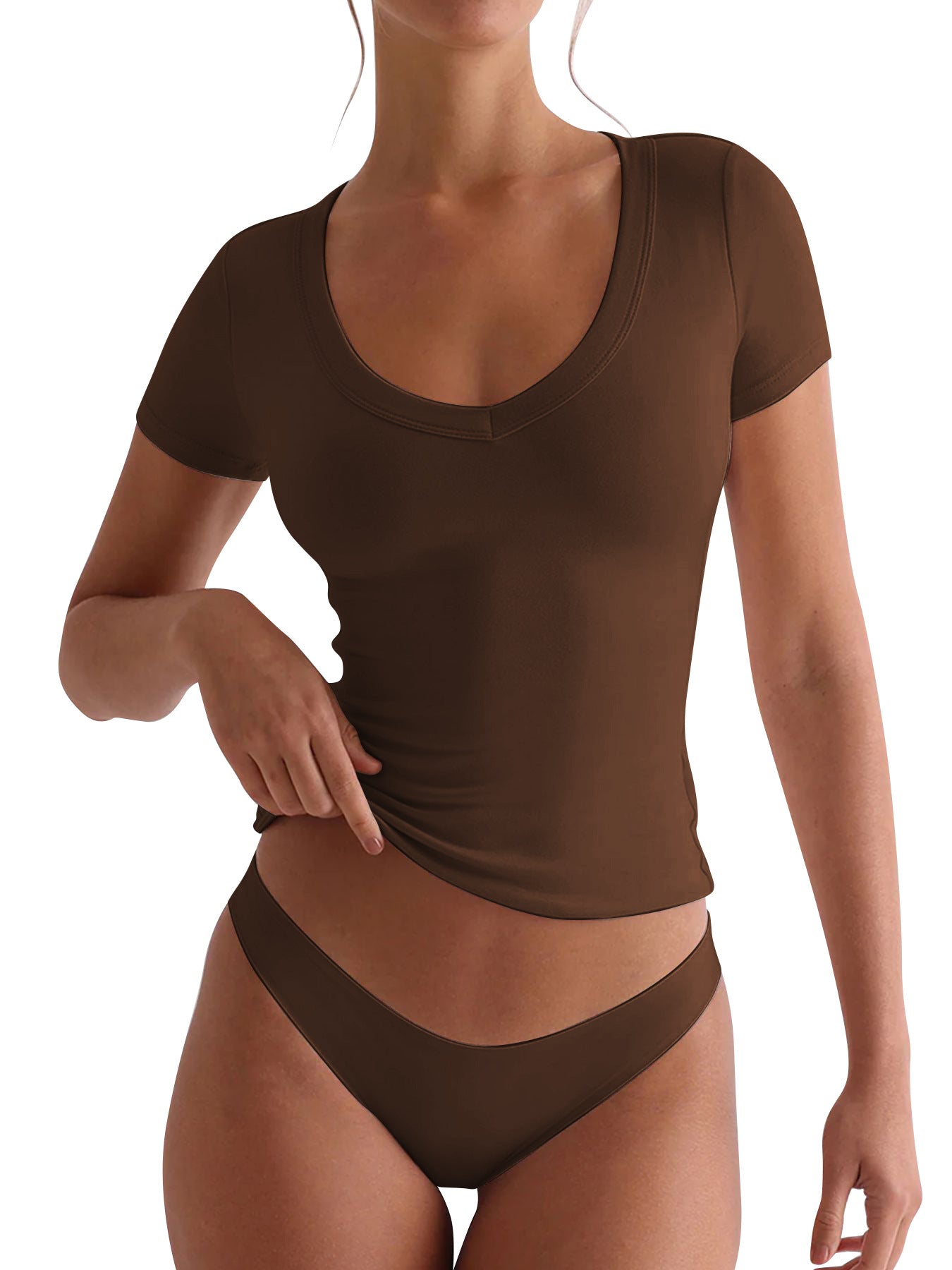 T-shirt ajusté col V à manches courtes pour femme Berg-Feldt