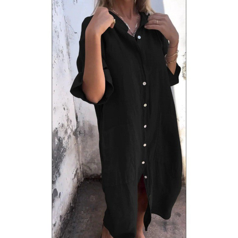Leinenkleid für Damen mit Taschen und Knopfleiste von berg-feldt
