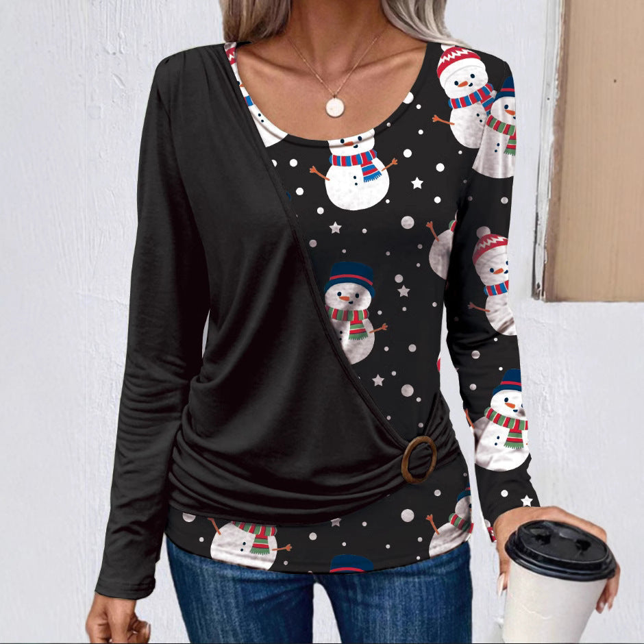 T-shirt à manches longues pour femmes avec motif de Noël créatif et détails de volants pratiques Berg-Feldt