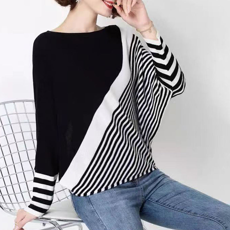Damen Strickpullover modischer Strickpullover mit asymmetrischem Schnitt und grafischem Streifenmuster Berg-Feldt