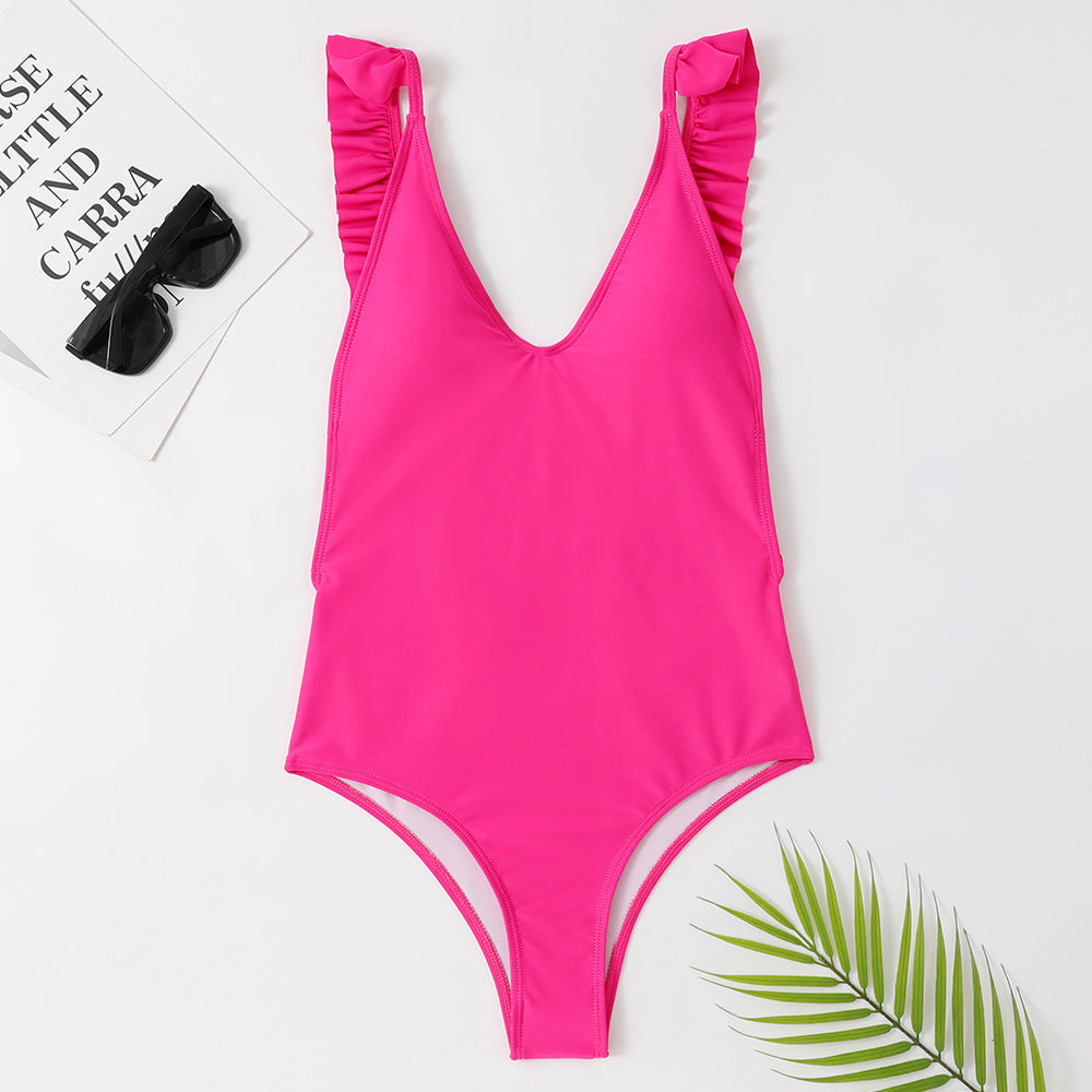 Maillot de bain une pièce pour femme Berg-Feldt, col en V, à volants