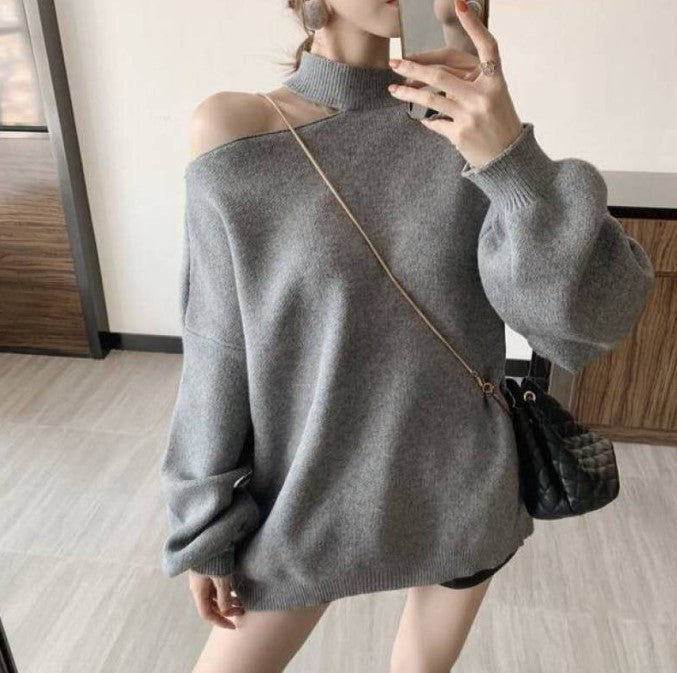 Damen Oversized Pullover mit schulterfreiem Design und hohen Kragen Berg-Feldt