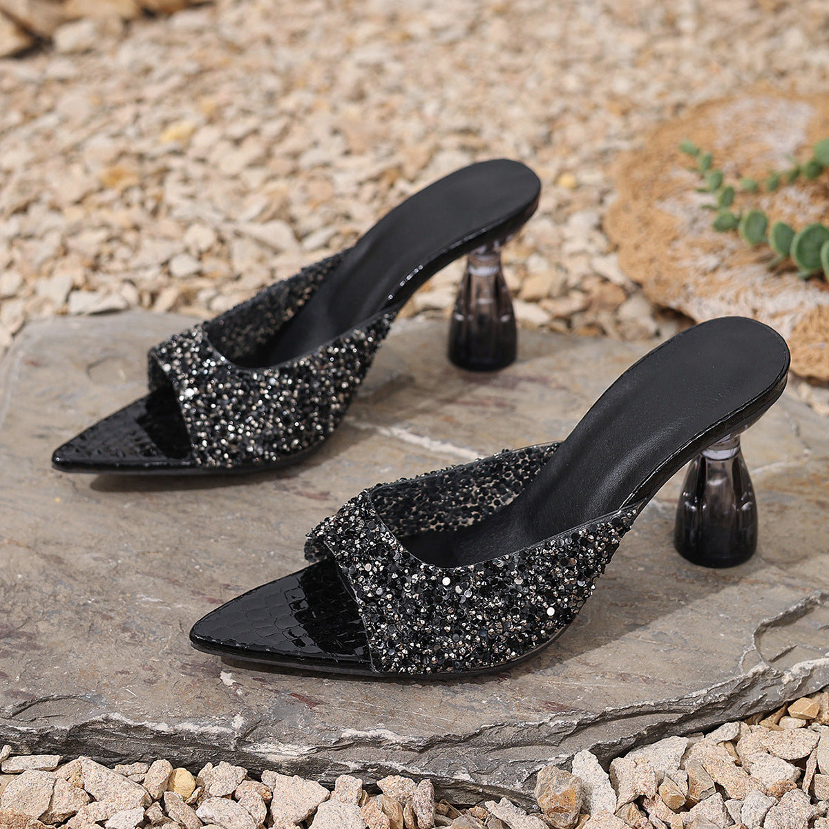Escarpins glamour et scintillants pour femme avec talon bloc transparent de berg-feldt