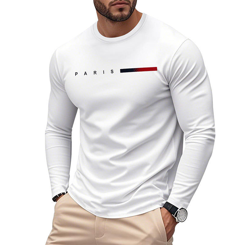 T-shirt à manches longues pour homme avec imprimé Paris moderne et ourlet élastique Berg-Feldt