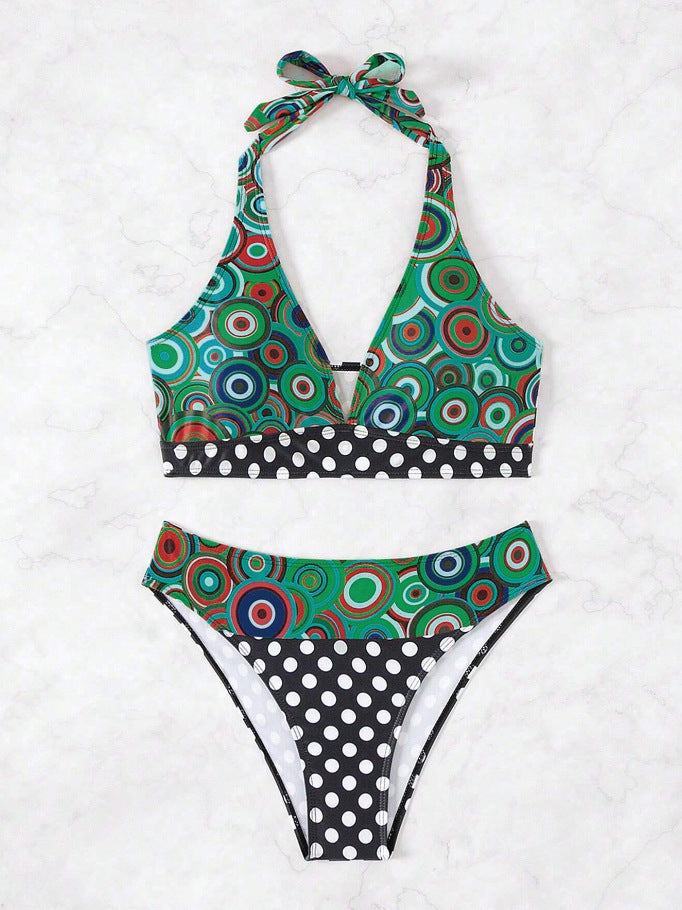 Ensemble de bikini pour femme, bikini triangle avec mélange de motifs colorés et bretelles réglables de berg-feldt