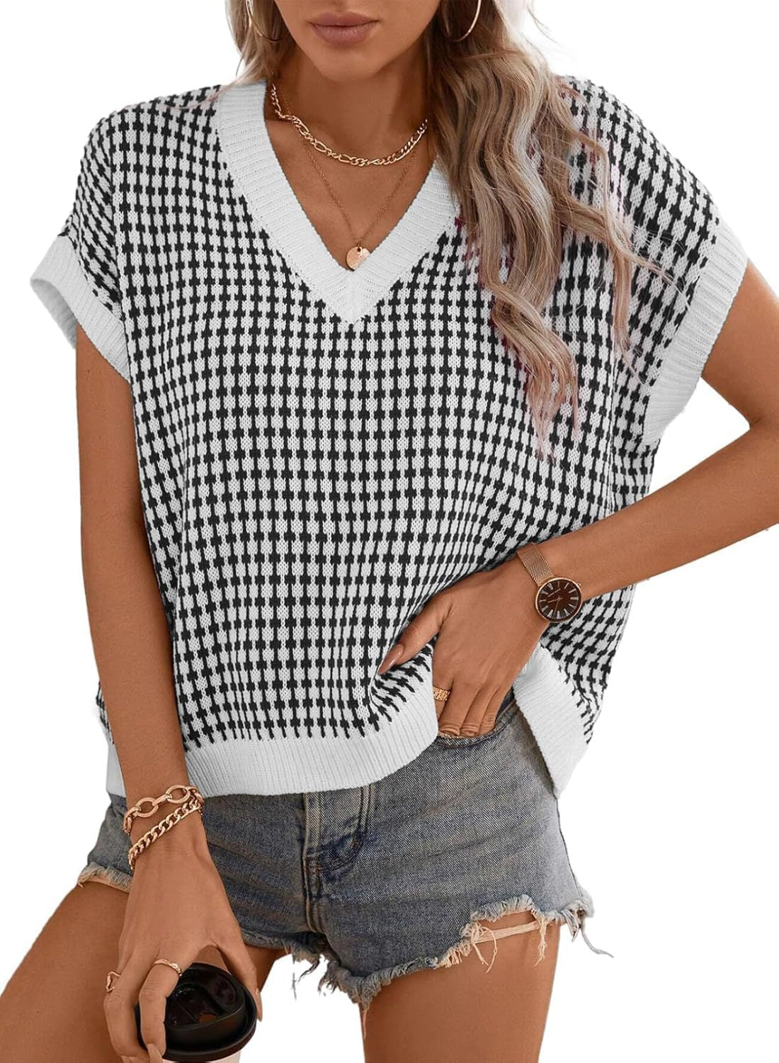 Women's Casual V-Neck Pullover with Geometric Pattern Berg-Feldt
