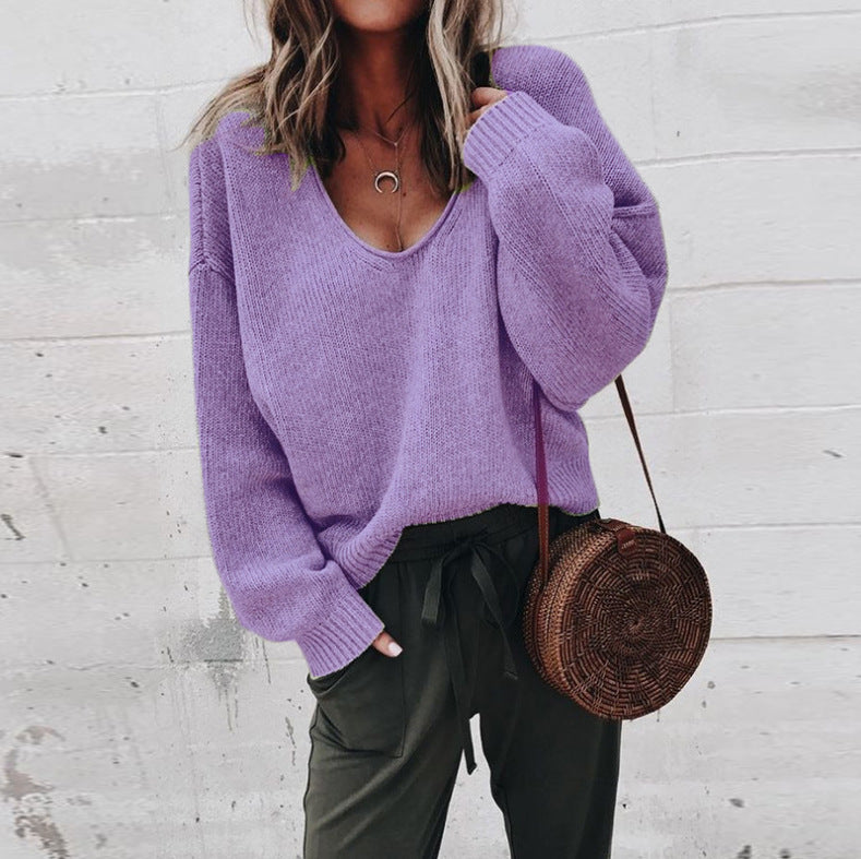 Women's casual V-neck pullover, loose fit with fine knit structure Berg-Feldt