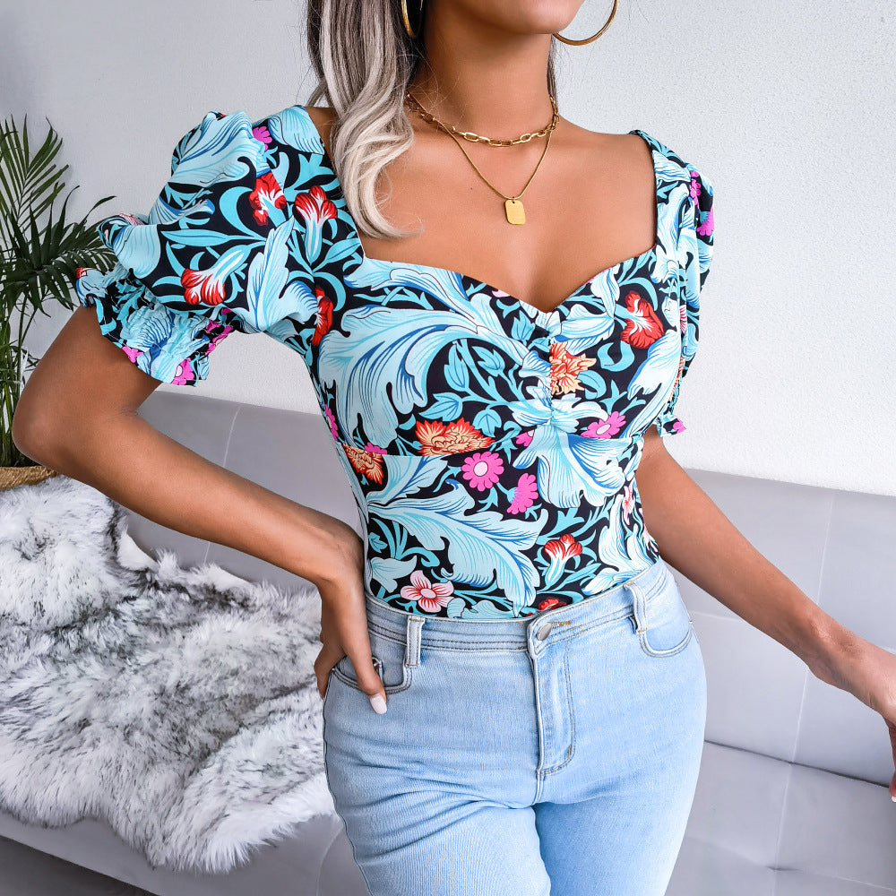 Blouse à motif floral et manches bouffantes de berg-feldt