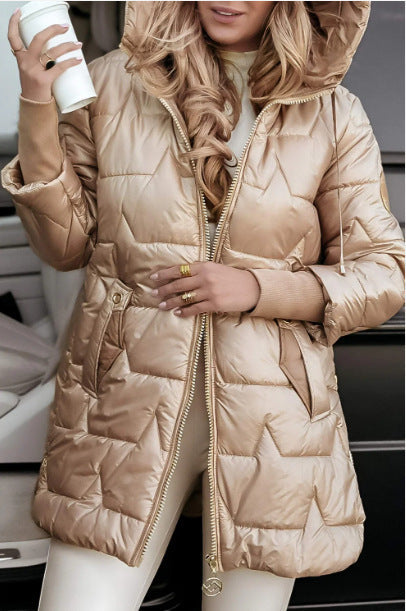 Manteau matelassé à capuche Berg-Feldt pour femme, manches longues, isolant, finition métallisée