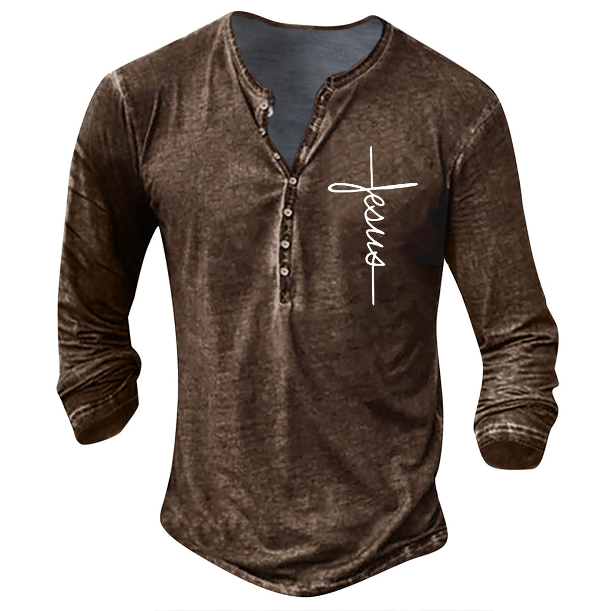 T-shirt Henley à manches longues pour homme avec imprimé graphique créatif Mountain-Feldt