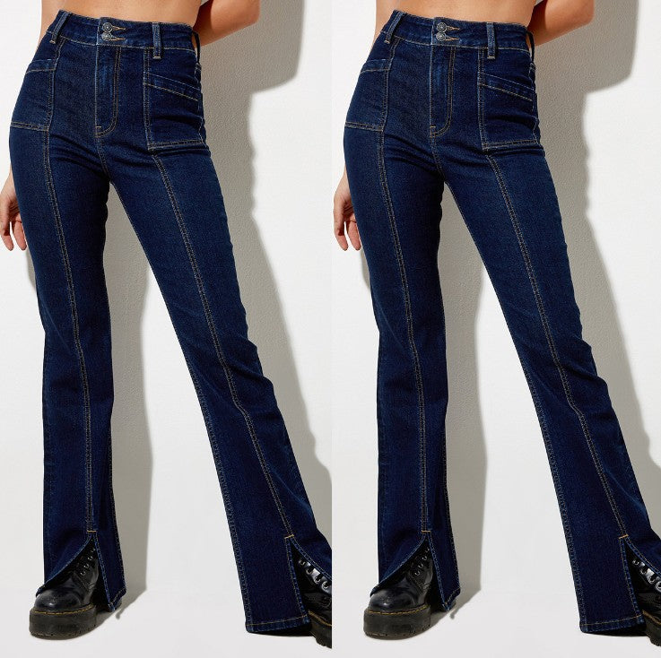 Jean bootcut pour femme, taille haute avec fermeture éclair, par berg-feldt