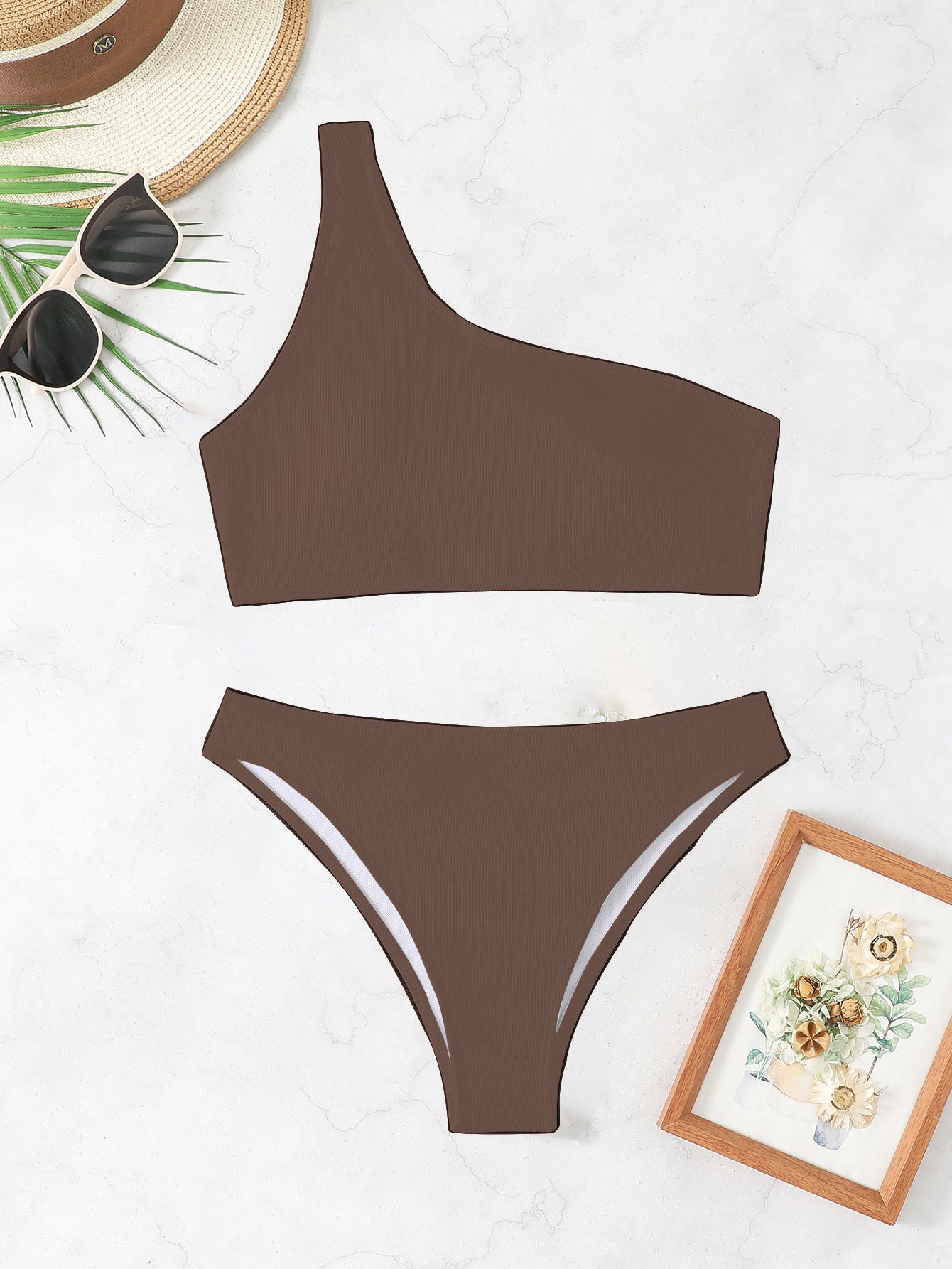Ensemble de bikini côtelé Berg-Feldt pour femme, une épaule, 1750840252