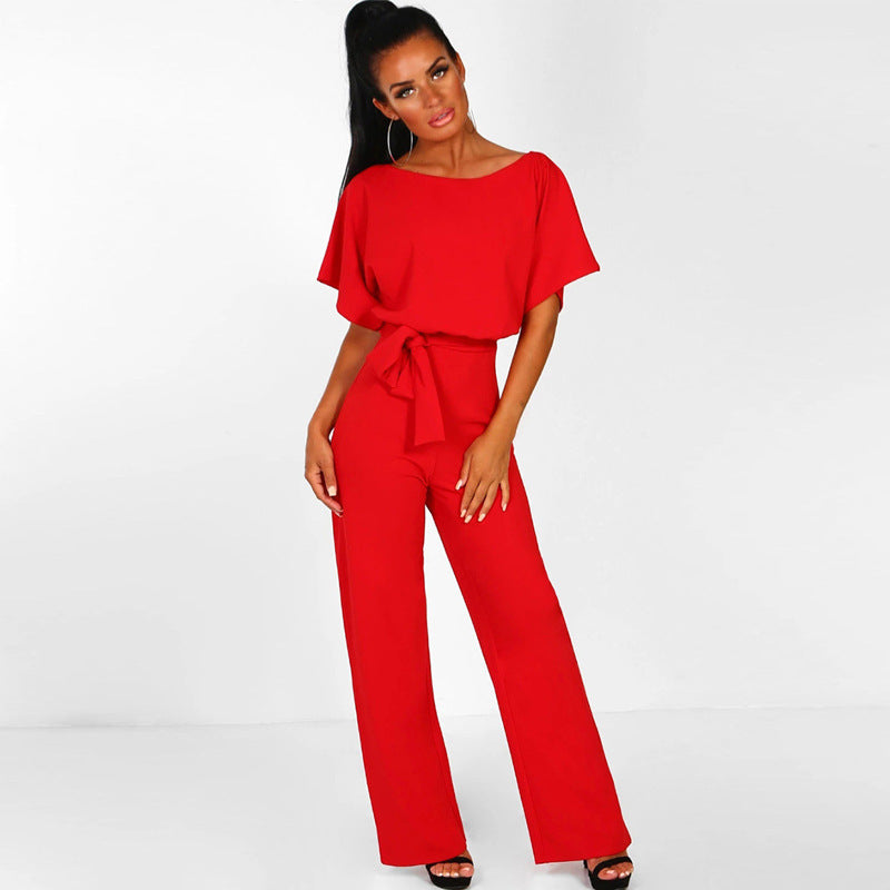 Combinaison pantalon femme élégante, coupe large avec ceinture à nouer, de berg-feldt