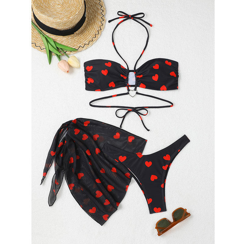 Ensemble de bikini pour femme avec jupe portefeuille, imprimé cœur, berg-feldt