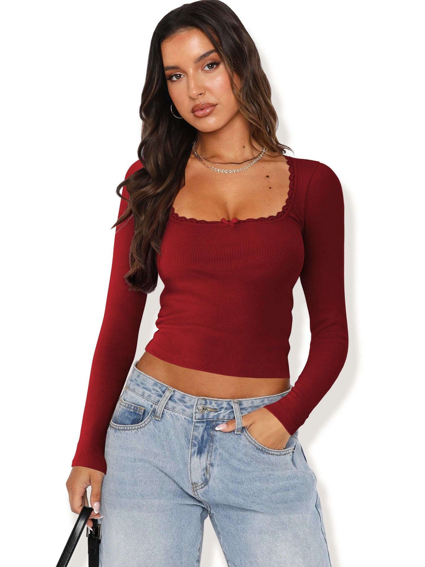 T-shirt femme à manches longues avec ruche élégante et coupe ajustée Berg-Feldt
