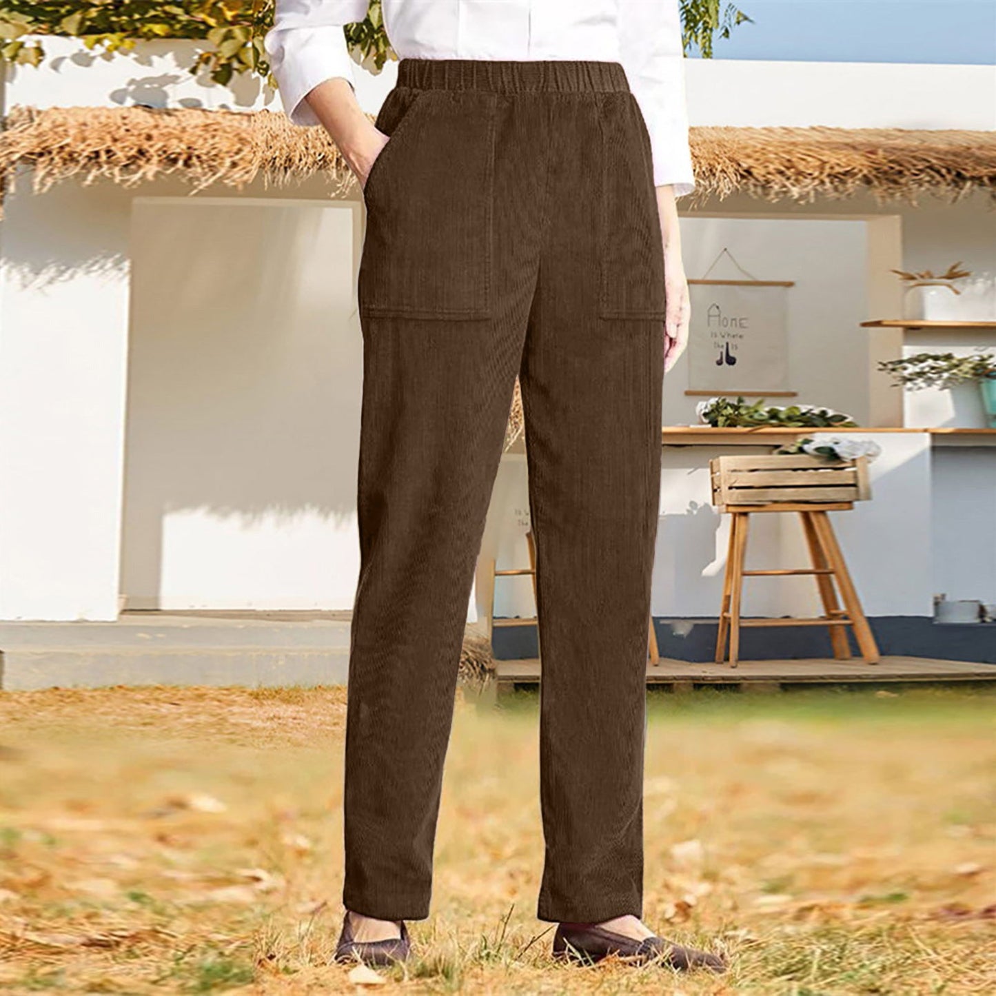 Pantalon en velours côtelé pour femme avec poches et taille élastique de berg-feldt