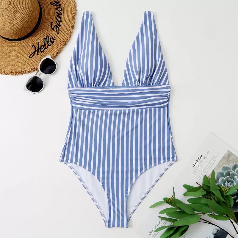 Maillot de bain une pièce pour femme à taille haute et rayures de berg-feldt