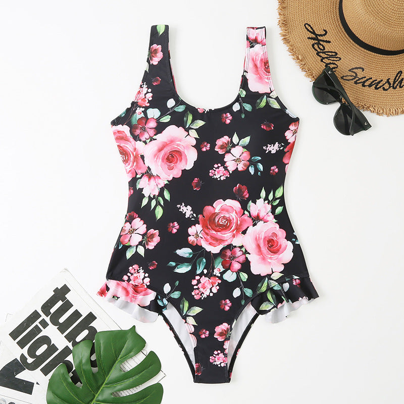 Maillot de bain femme Berg-Feldt imprimé feuilles tropicales à volants