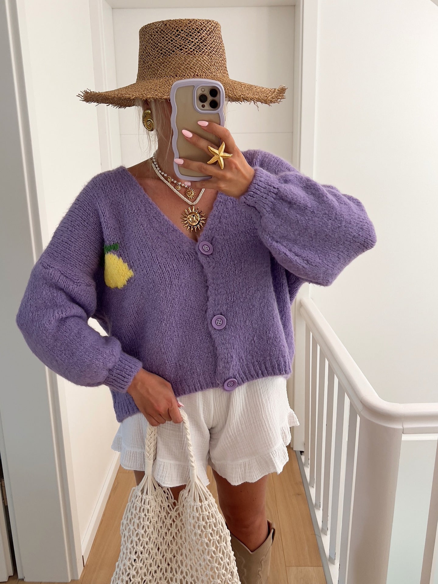 Cardigan en grosse maille pour femme avec motif citron unique et fermeture boutonnée Berg-Feldt