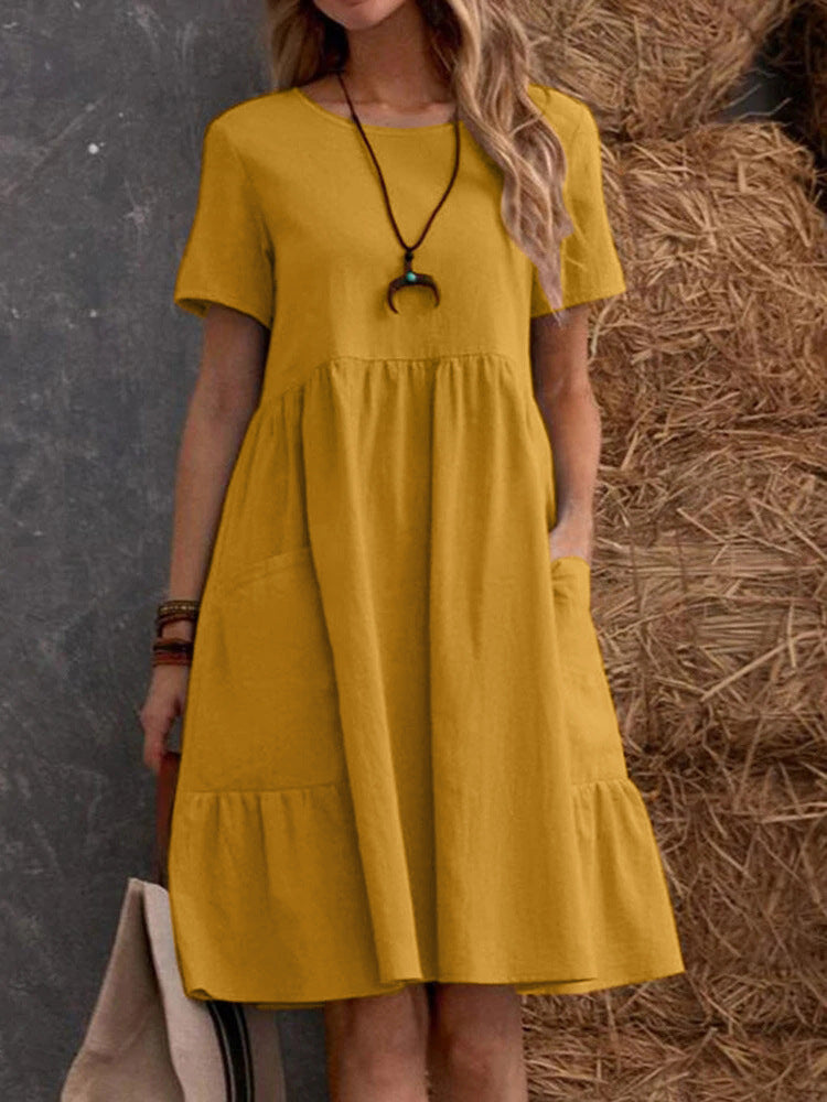 Short summer dress for women with double flounce and pockets by berg-feldt