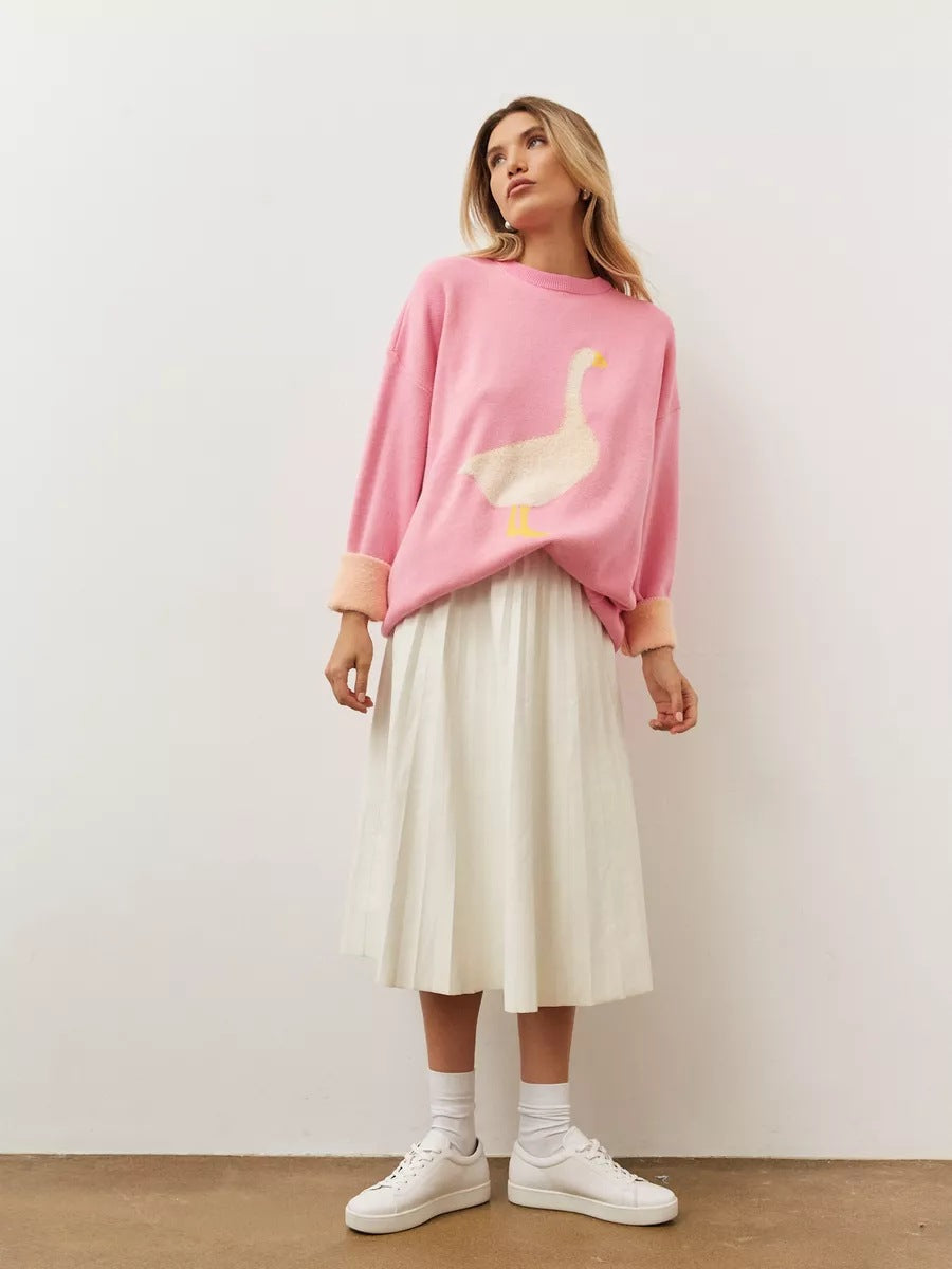 Pullover für Damen mit außergewöhnlichem Berg-Feld-Motiv