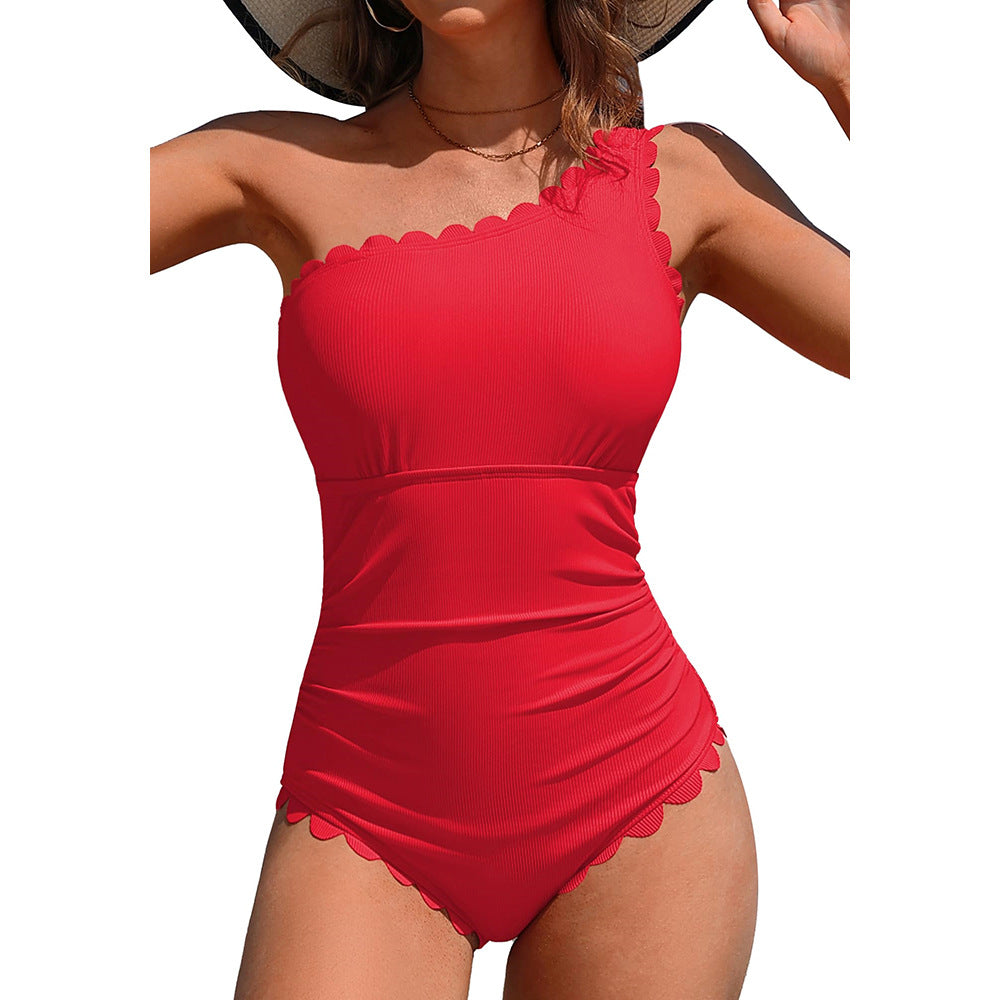 Maillot de bain femme Berg-Feldt à volants et décolleté asymétrique (une épaule)