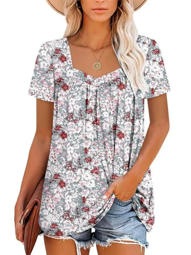Lässiges Damen-Blumenoberteil mit V-Ausschnitt und weitem Schnitt von berg-feldt