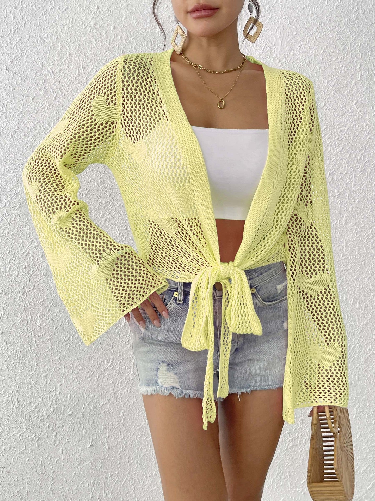 Cardigan de plage pour femme, tricoté ajouré, avec ceinture à nouer, par berg-feldt