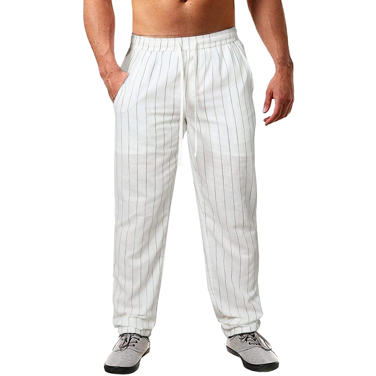Pantalon rayé décontracté en coton mélangé pour homme avec taille élastique et poches latérales Berg-Feldt