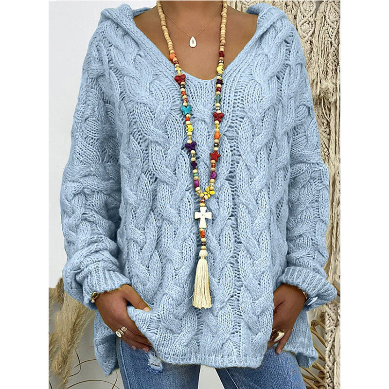 Sweat à capuche en grosse maille pour femme avec col en V et cordon de serrage décoratif Berg-Feldt