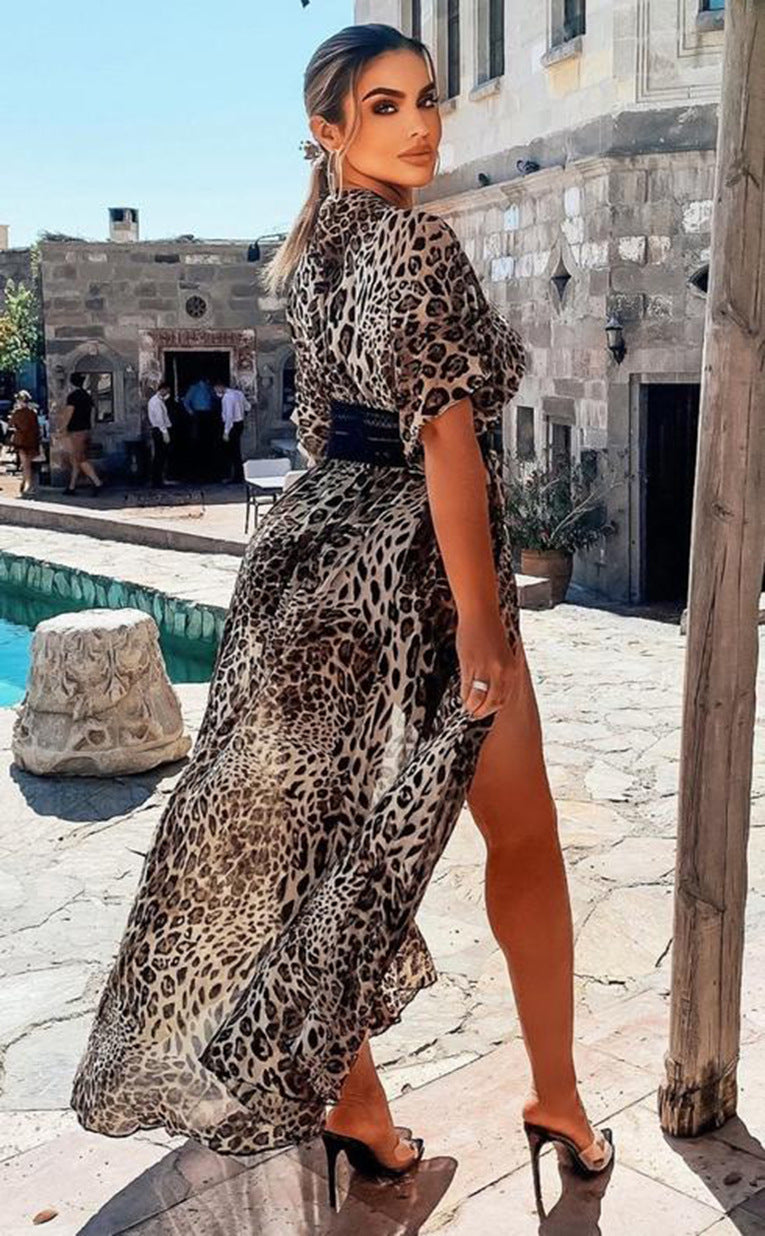 Elegantes Maxikleid mit Animal-Print und hohem Schlitz von berg-feldt
