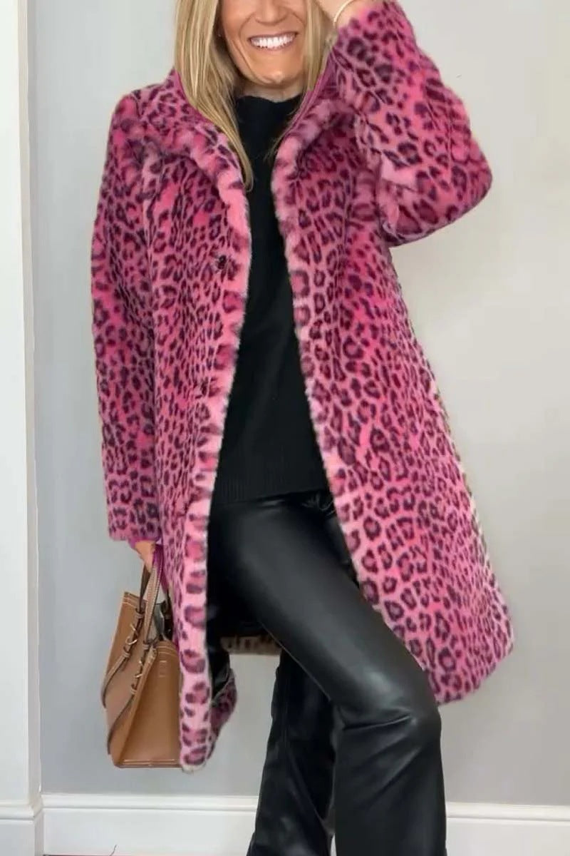 Damen Luxuriöser Teddy-Mantel mit Leopardenmuster und weichem Fleece Berg-Feldt